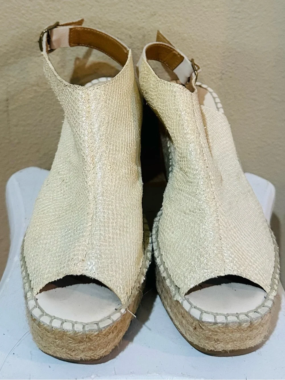 Andre Assous Cream Open-Toe Espadrille Wedge Sandals